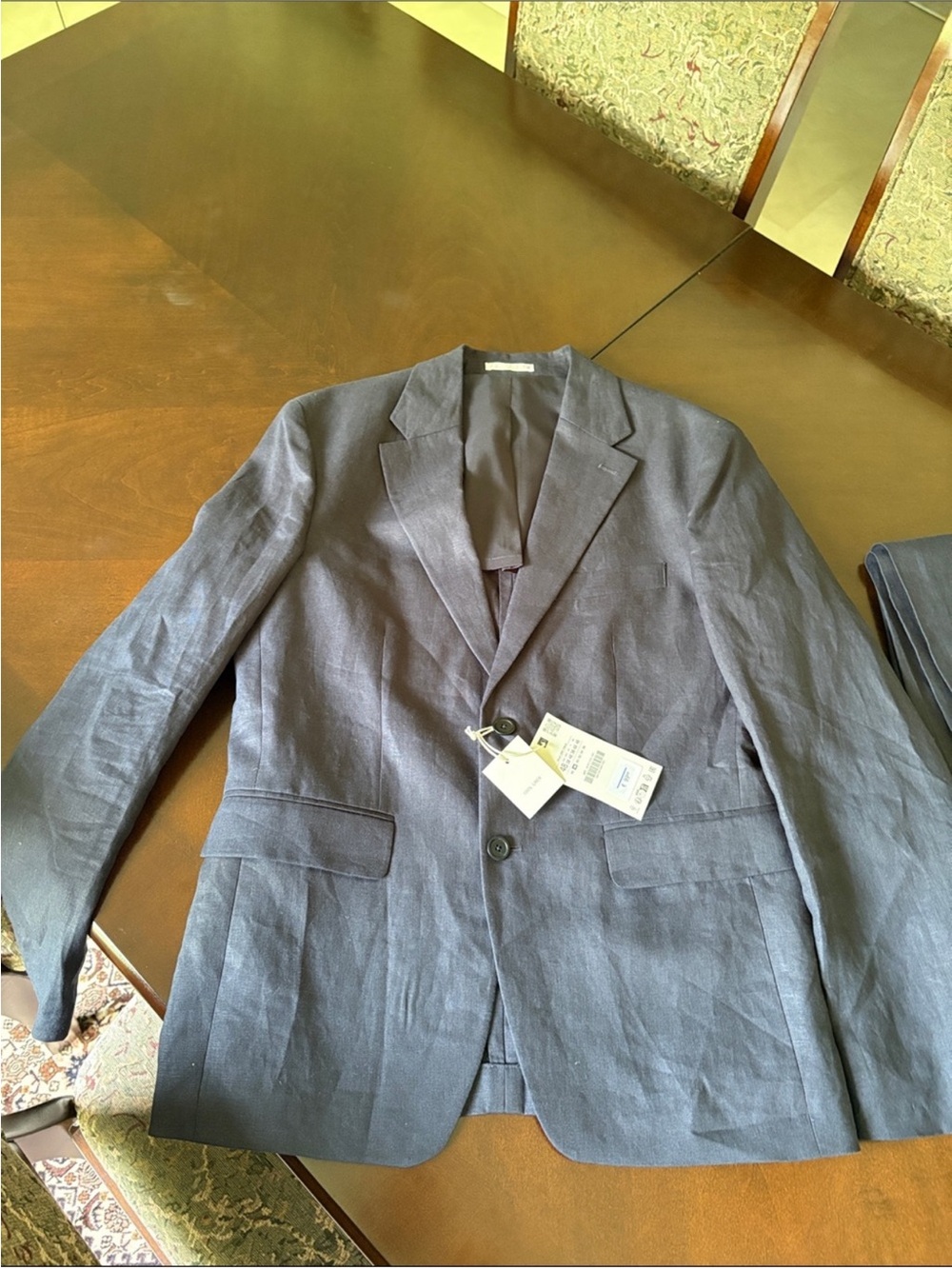 Zara Men's Navy Linen Blend Coat